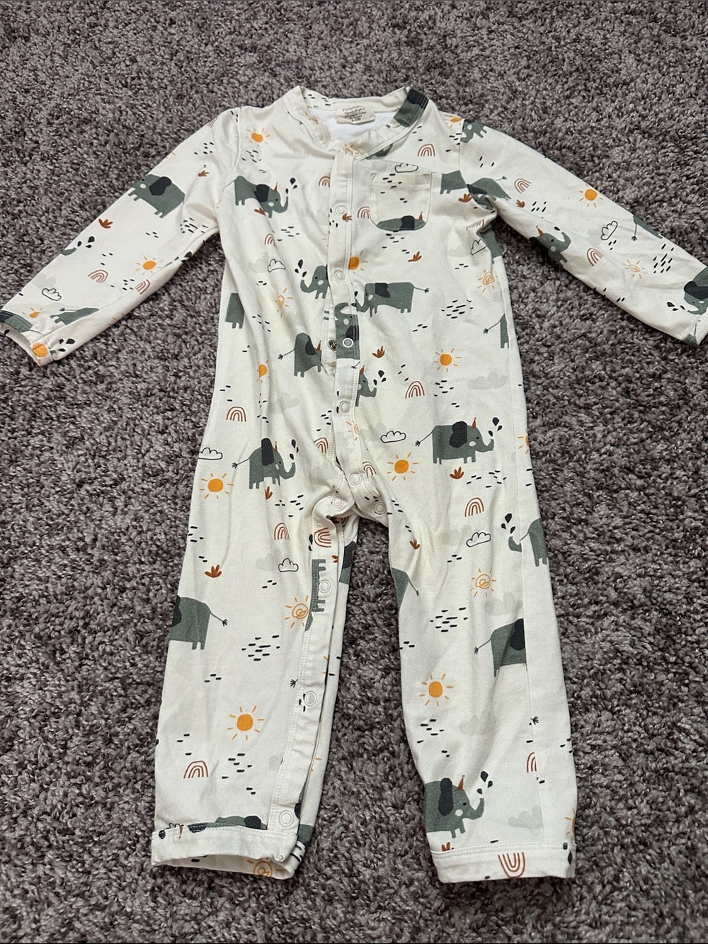 Cream‎ Elephant-Print Baby One-Piece Bodysuit